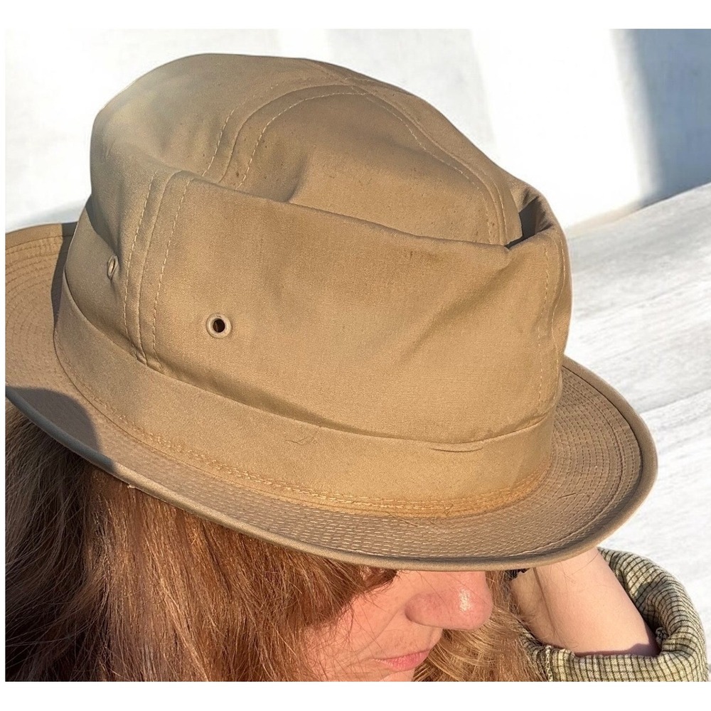 Gorpcore Vintage Bucket Fedora Hat London Fog Size 7 1/2 Tan Khaki Cotton Blend